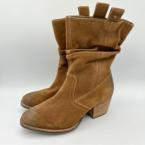 Caterpillar Incense Suede boots tan suede heeled mid calf leather cowgirl rodeo